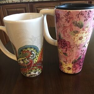 Two travel mugs, one floral and one paisley, very nice.